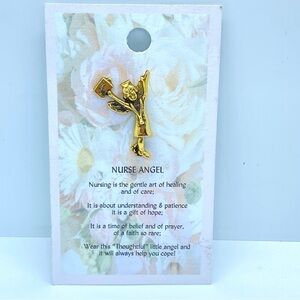 ANGEL NURSE Pin on Card With Poem Goldtone